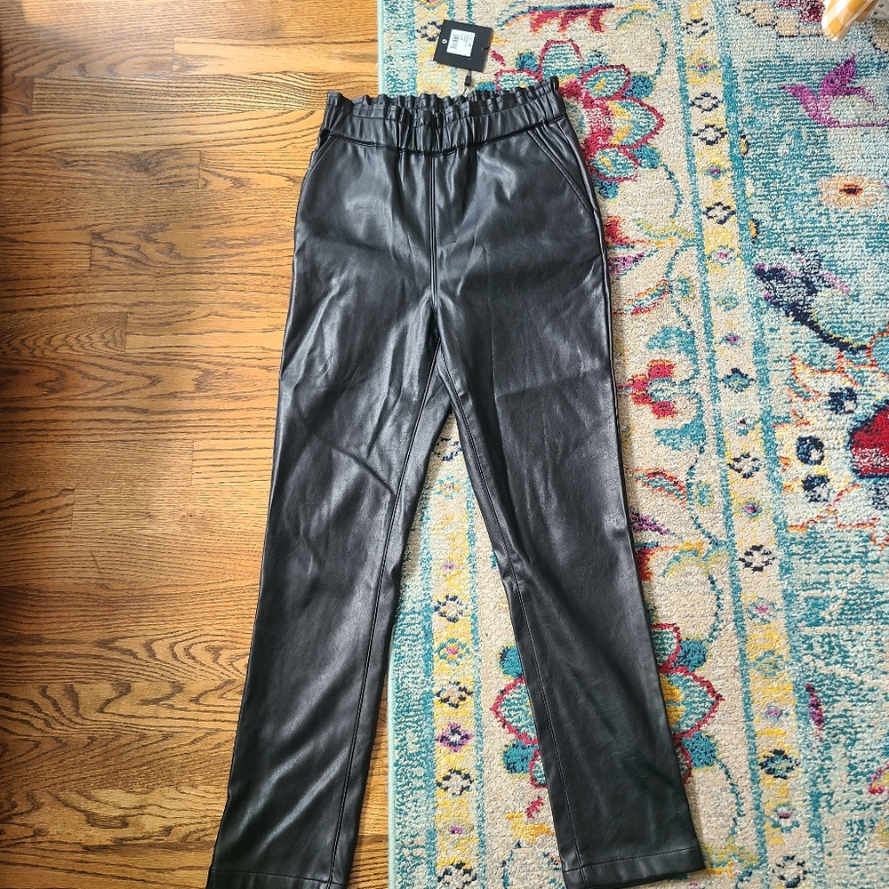 Joe's Jeans NWT Black Faux Leather Vegan Paper Bag Elastic Waist Pants Size XS
